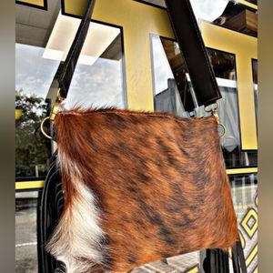 TTT Leatherworks Cowhide Brindle Shoulder Bag 18" Fringe